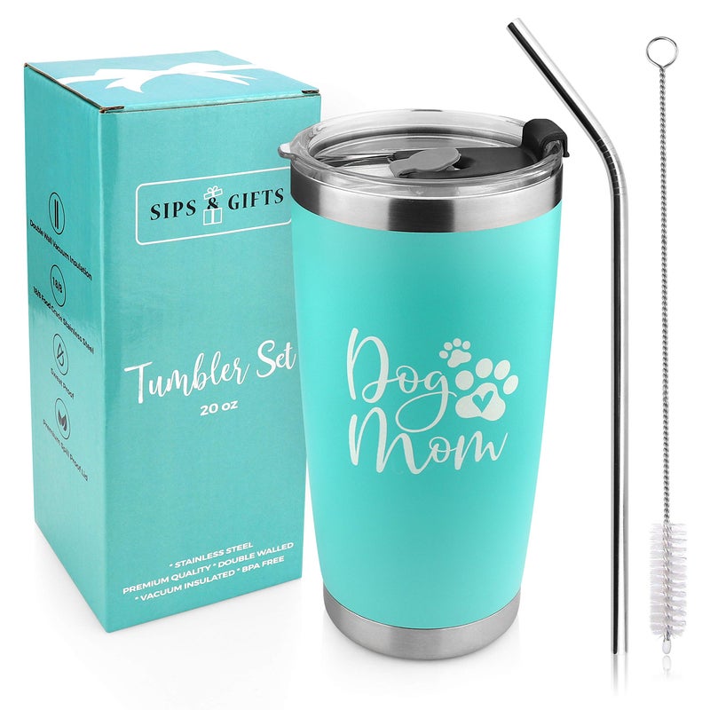 Sips & Gifts Dog Mom Tumbler- 20 oz Travel Mug for Dog Lovers Christmas Birthday Gift With Premium Sealed Lid, Stainless Steel Straw - Image 1